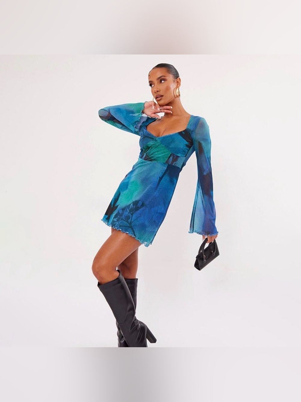 PrettyLittleThing Size 10 Floral Print Mesh Underbust Detail Shift Mini Dress